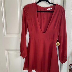 Glamorous Red Plunging V Neck Long Sleeve Dress